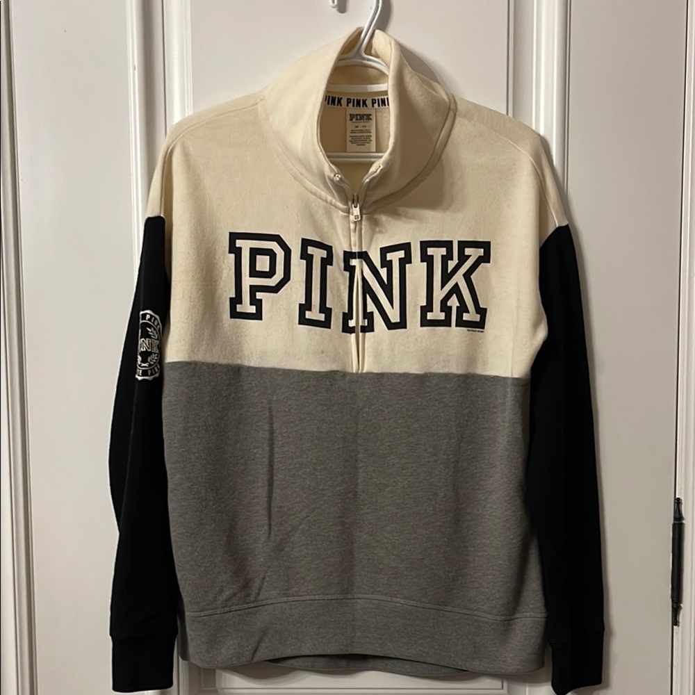 PINK Victoria's Secret Cream and Gray Colorblock Top